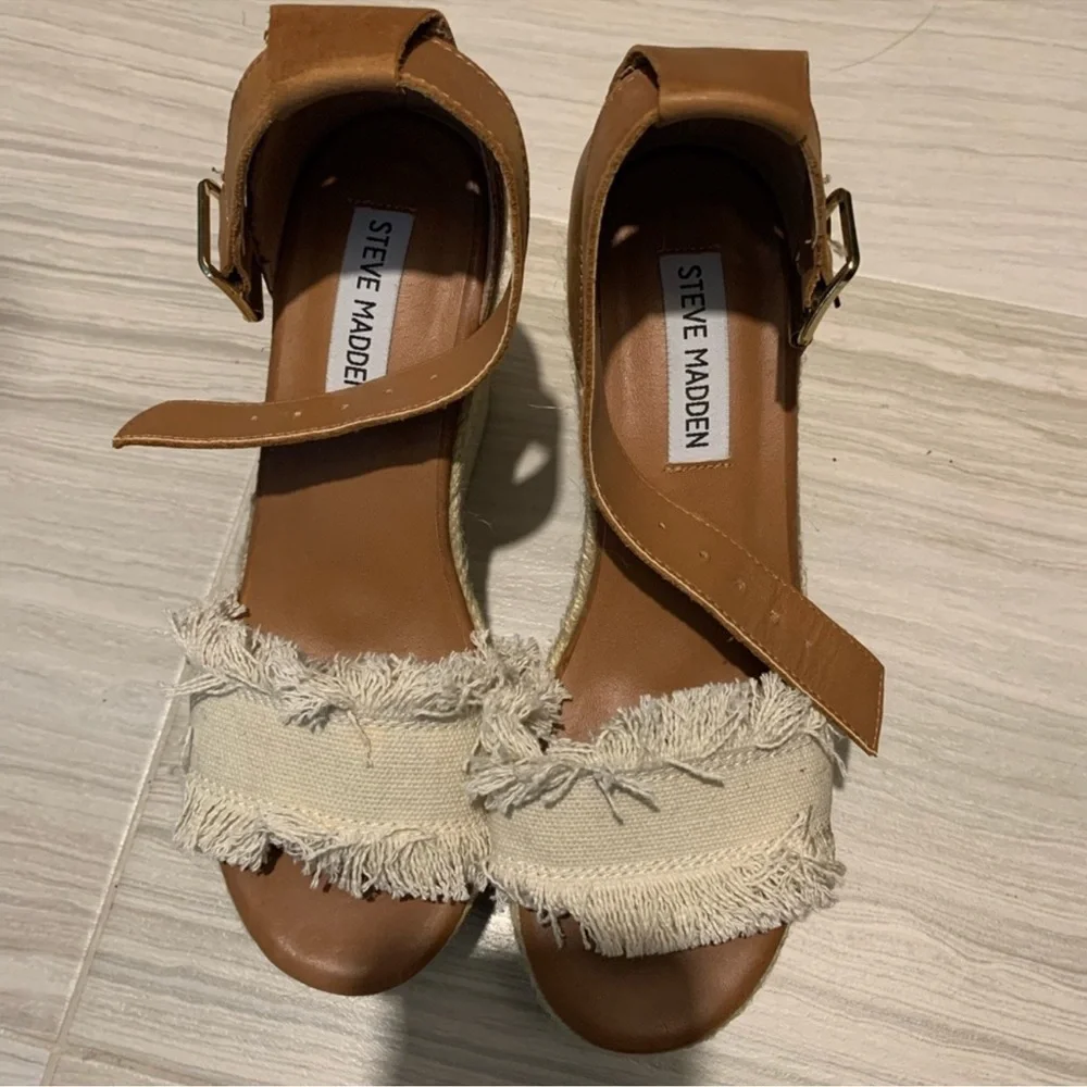 Steve Madden Tan and Cream Espadrille Wedges - Picture 2 of 3